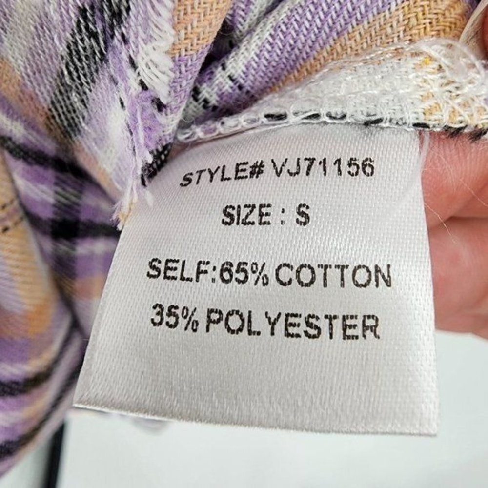 VEVERET Plaid Button Down Long Sleeve Raw Hem Shacket Shirt Lavender M & L NWT - Picture 16 of 16